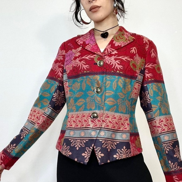 90's Y2K Multi-Colored Striped Blazer - Picture 3 of 15